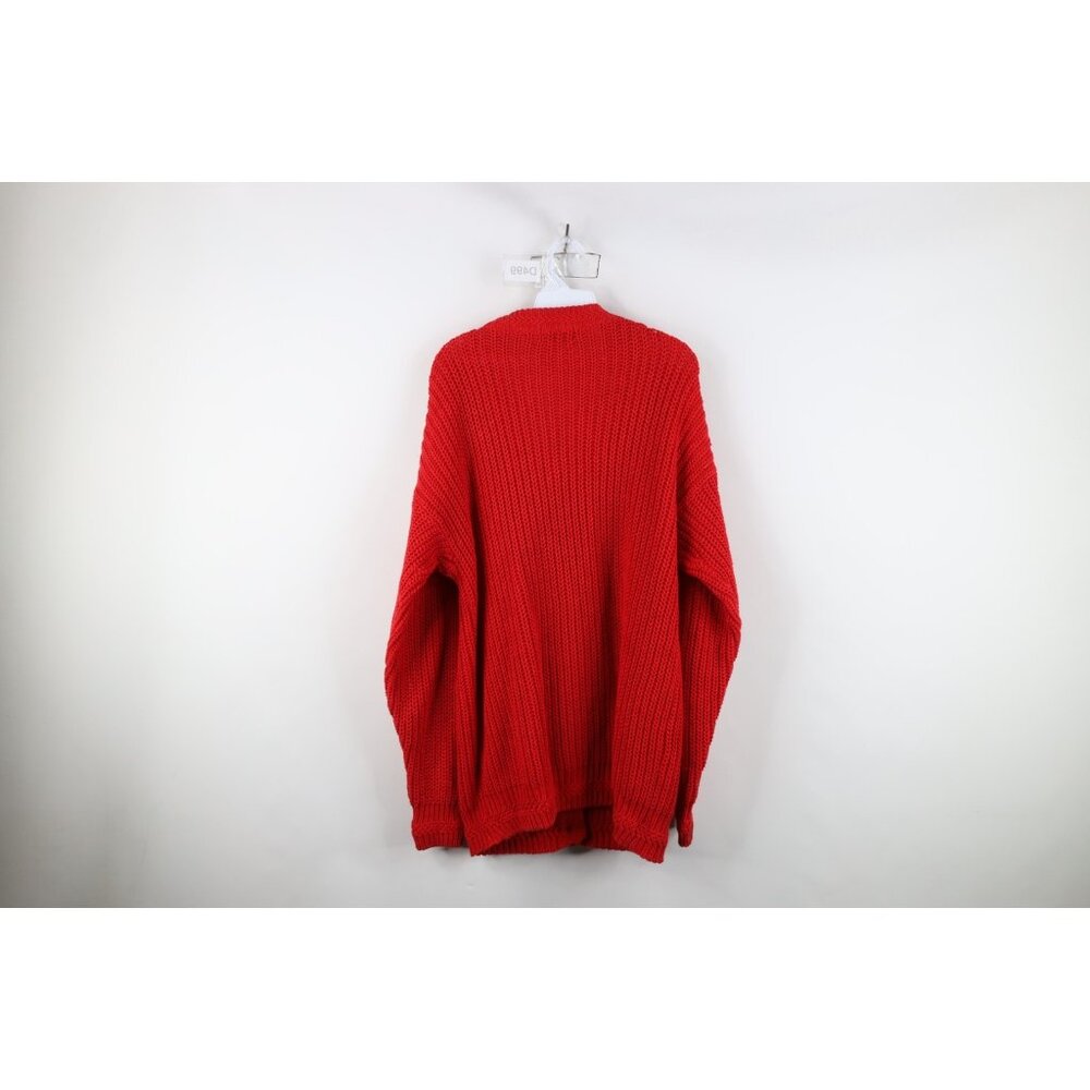 Vtg 90s Streetwear Womens Medium Faded Chunky Ribbed Knit Baggy Cardigan Sweater - Picture 7 of 9